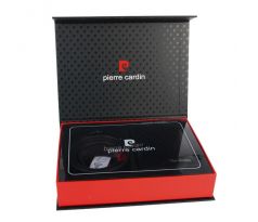 Luxusná kožená pánska darčeková sada Pierre Cardin - čierna peňaženka + čierny opasok ZG-86